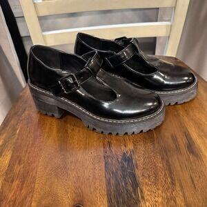 Madden Girl Women 6 Hollyy Black Patent Platform‎ Mary Jane Loafer Lug Sole Y2K
